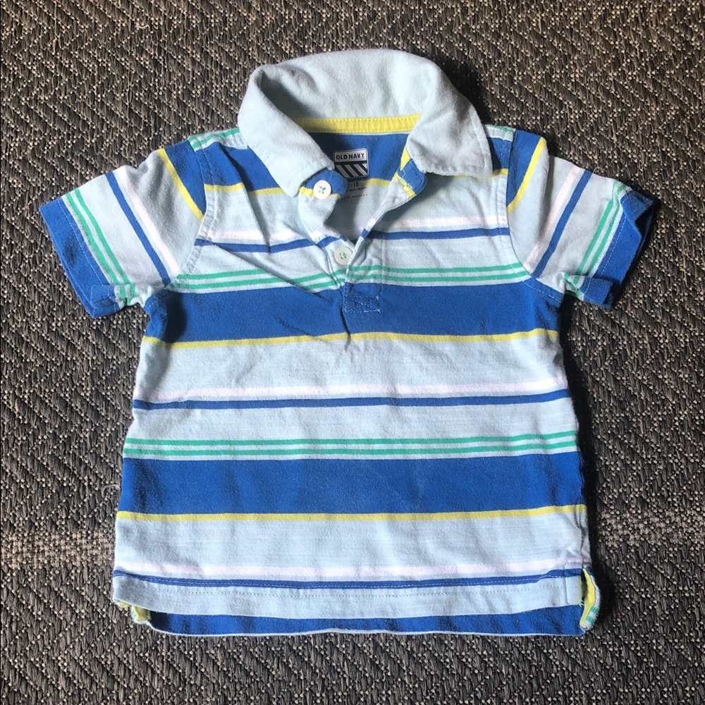 Old Navy Boys Polo in Blue, White, Yellow & Green Stripes